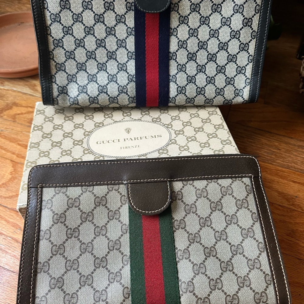 Gucci Cream and Brown Toiletry Bag with Iconic Design